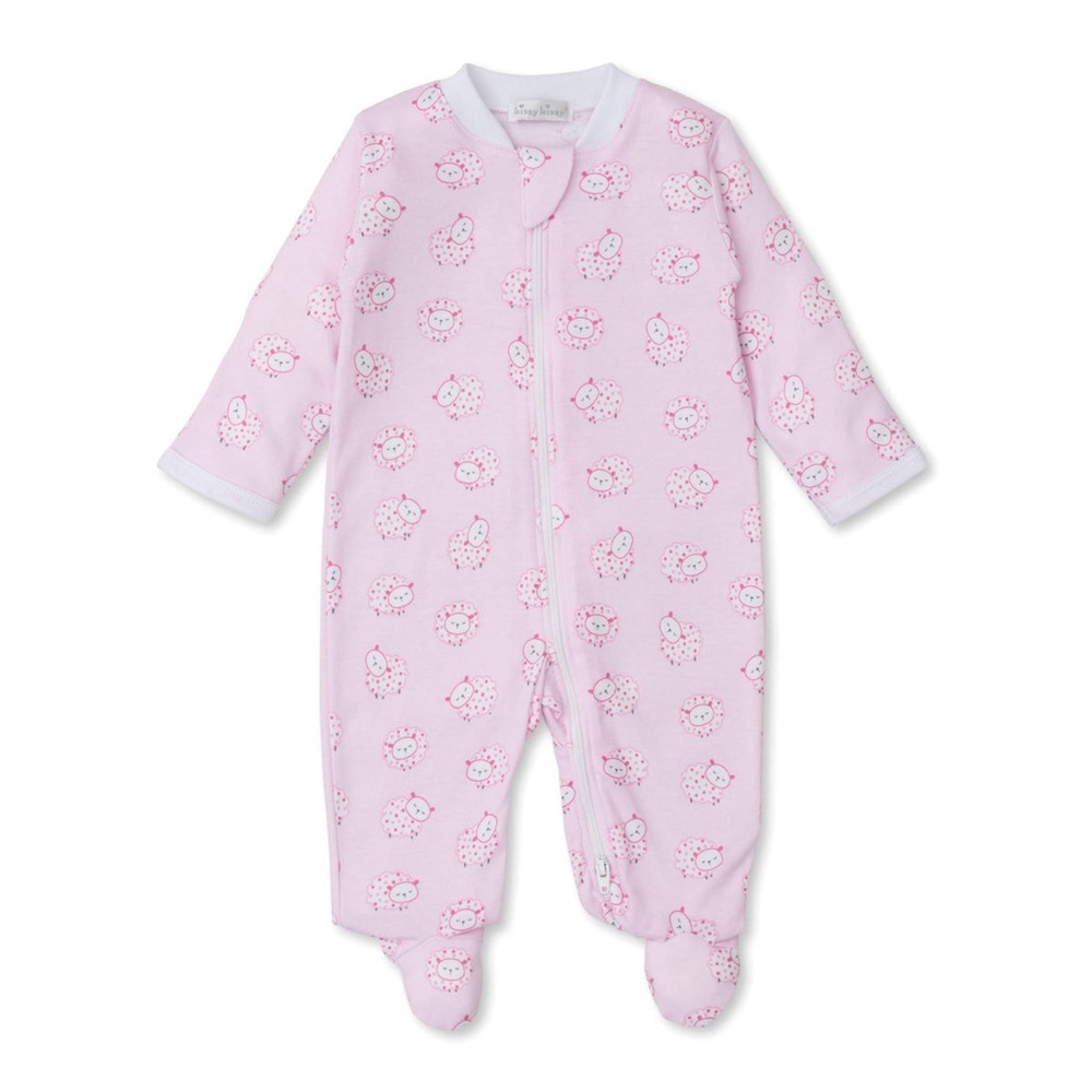 Kissy Kissy Girl's Fleecy Sheep Full-Zip Footie 3-6M Light‎ Pink Pima Cotton